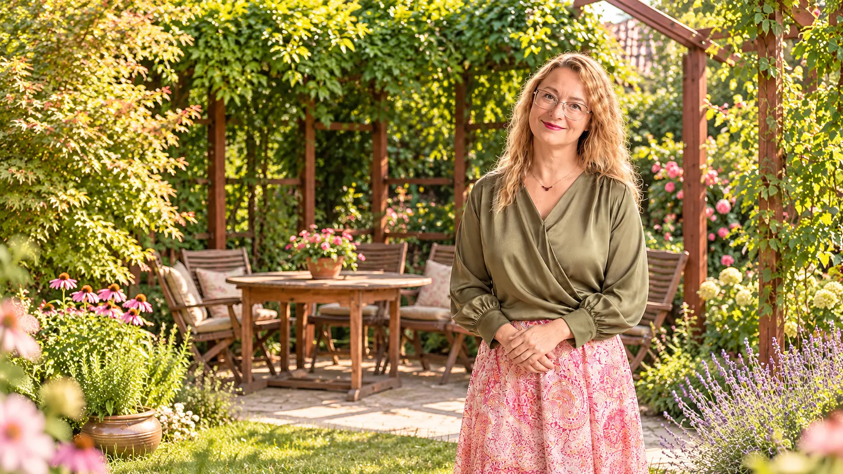 Renata Skočdopolová v zahradě